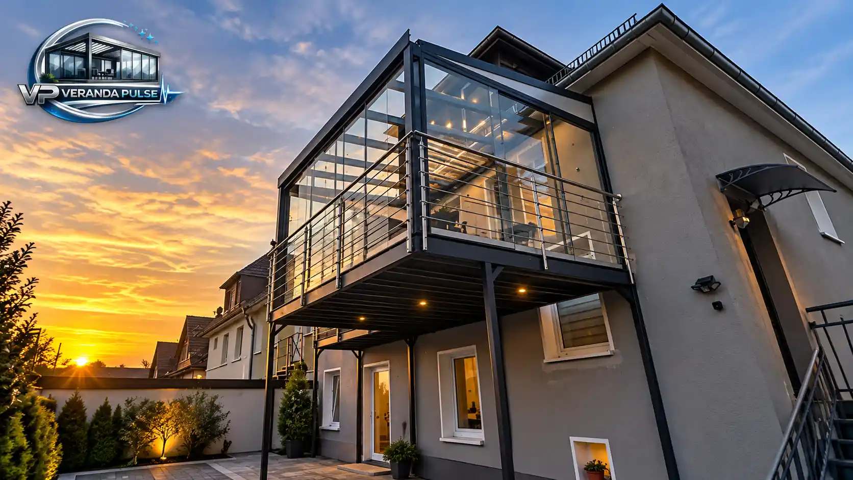 Elevated Aluminium Veranda with Glass Roof & Sliding Door